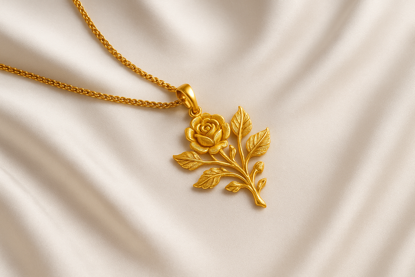 Elegant 22KT gold pendant necklace with intricate floral design. Perfect for festive and daily wear.