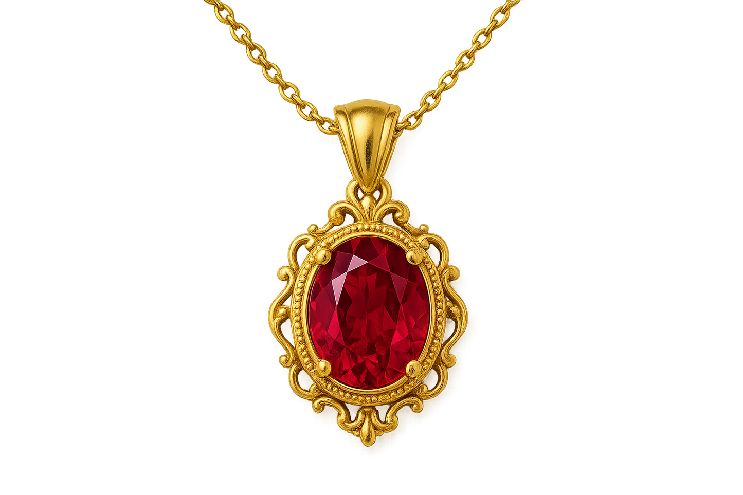 Gold Pendant Necklace 41 with ruby give the image in png format no background  