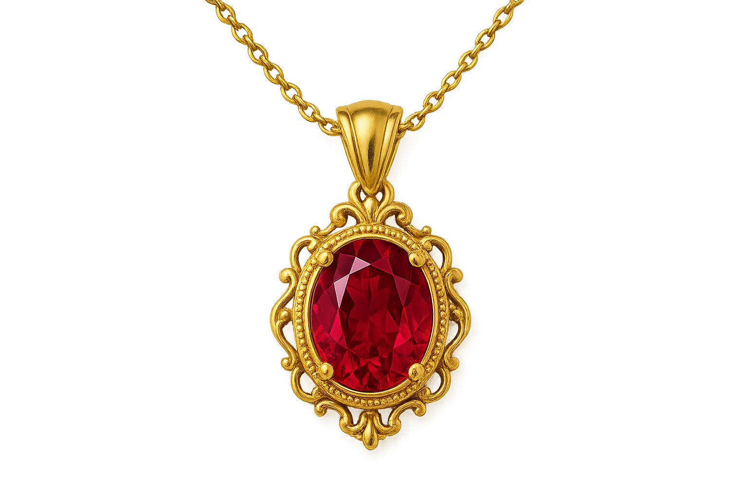 Gold Pendant Necklace 41 with ruby give the image in png format no background  