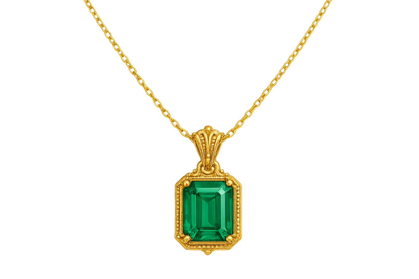 Gold Pendant Necklace 78 with emerald give the image in png format no background