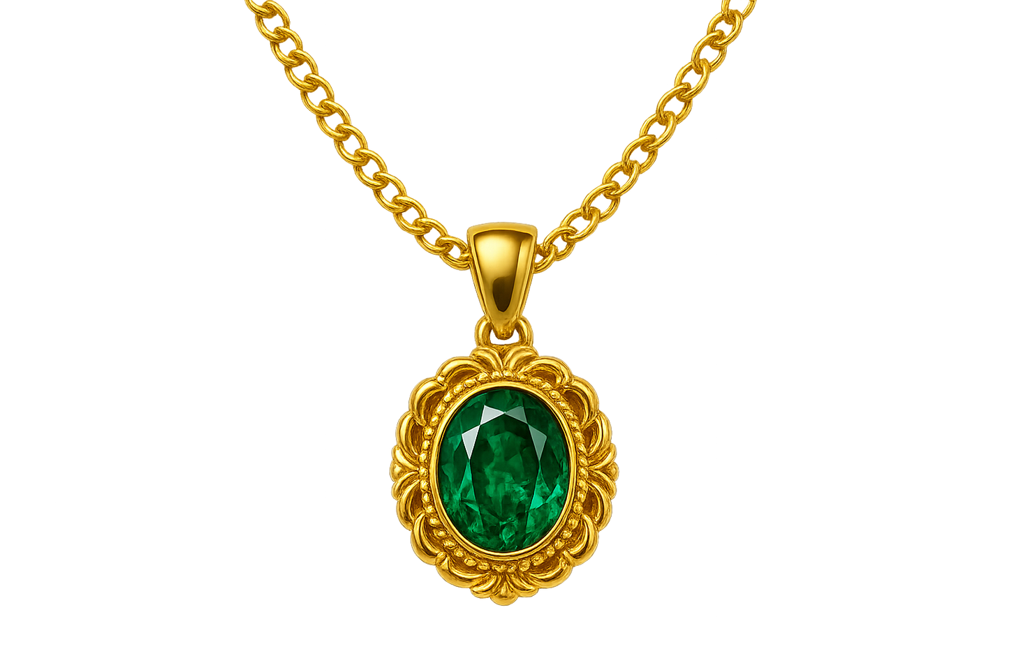 Gold Pendant Necklace 79 with emerald give the image in png format no background