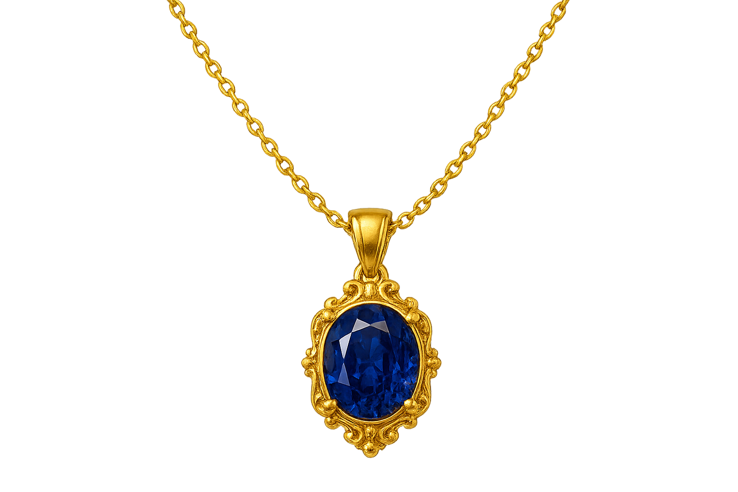 Gold Pendant Necklace 79 with sapphire give the image in png format no background