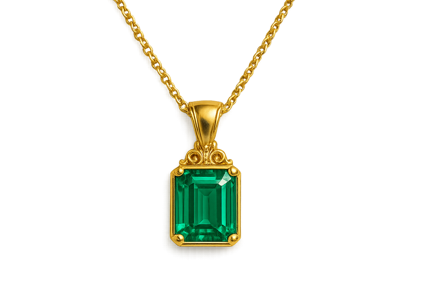 Gold Pendant Necklace 89 with emerald give the image in png format no background