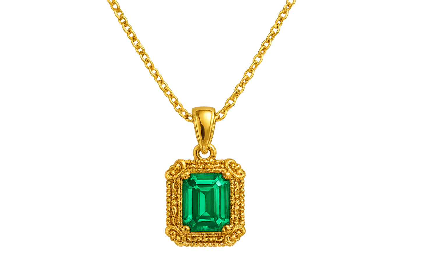 Gold Pendant Necklace 89 with emerald give the image in png format no background