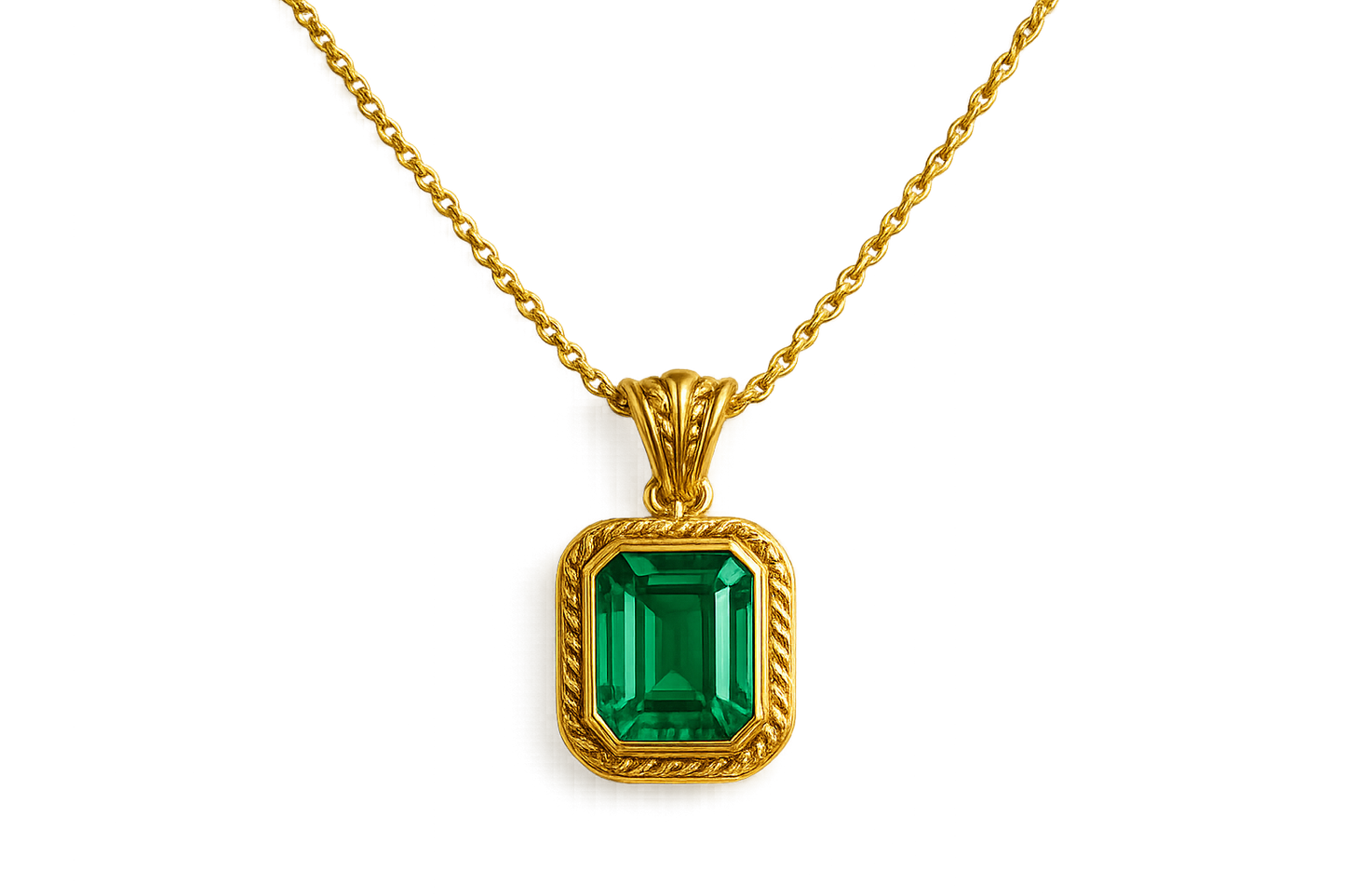 Gold Pendant Necklace 89 with emerald give the image in png format no background