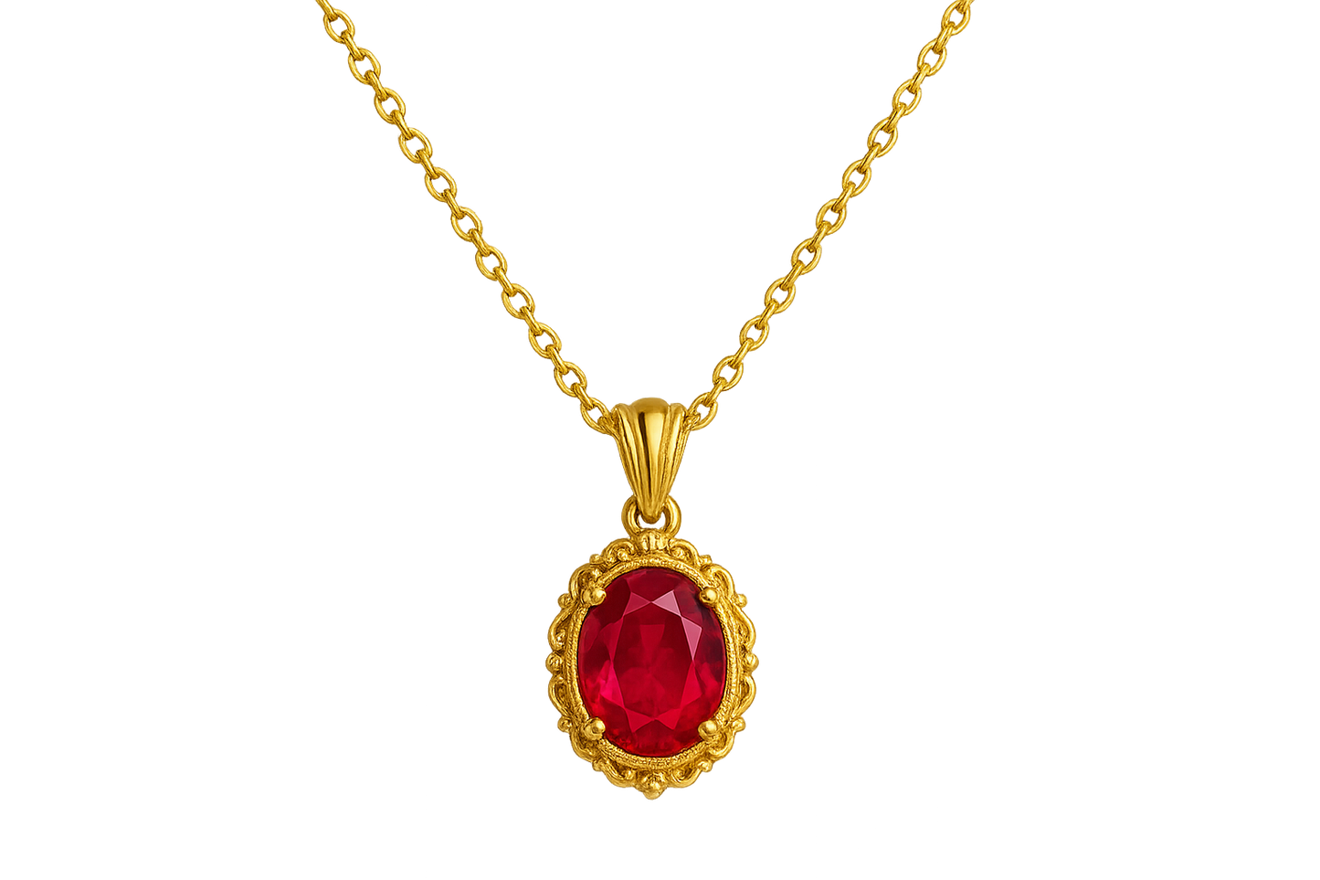 Gold Pendant Necklace 89 with ruby give the image in png format no background 