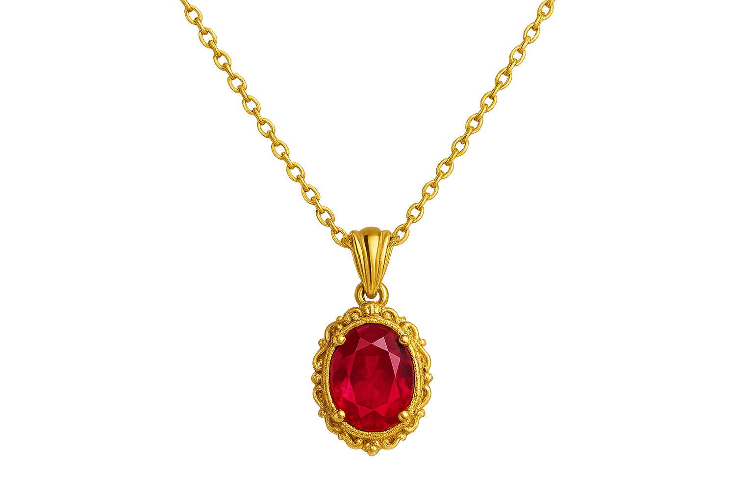 Gold Pendant Necklace 89 with ruby give the image in png format no background 
