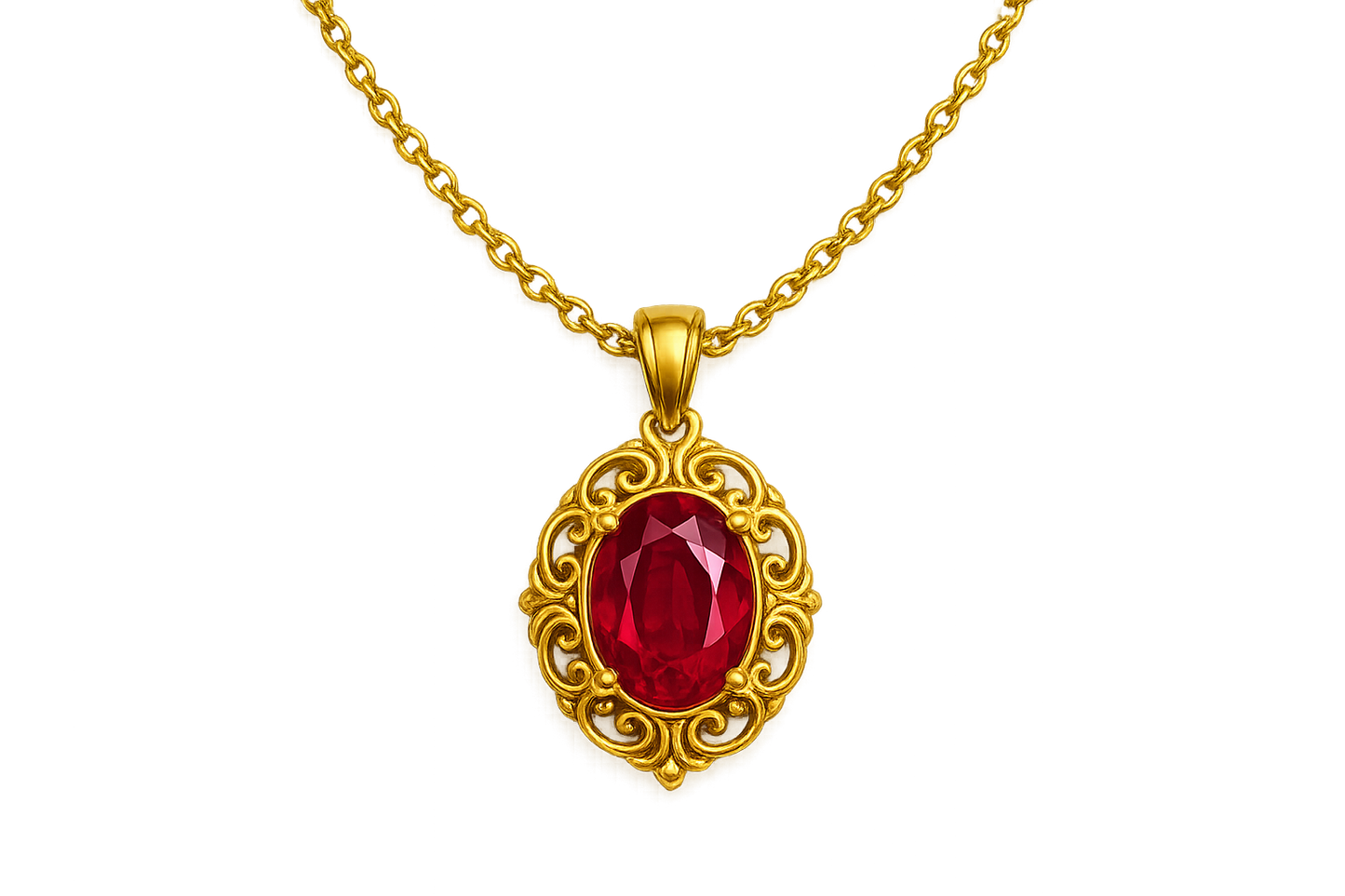 Gold Pendant Necklace 89 with ruby give the image in png format no background