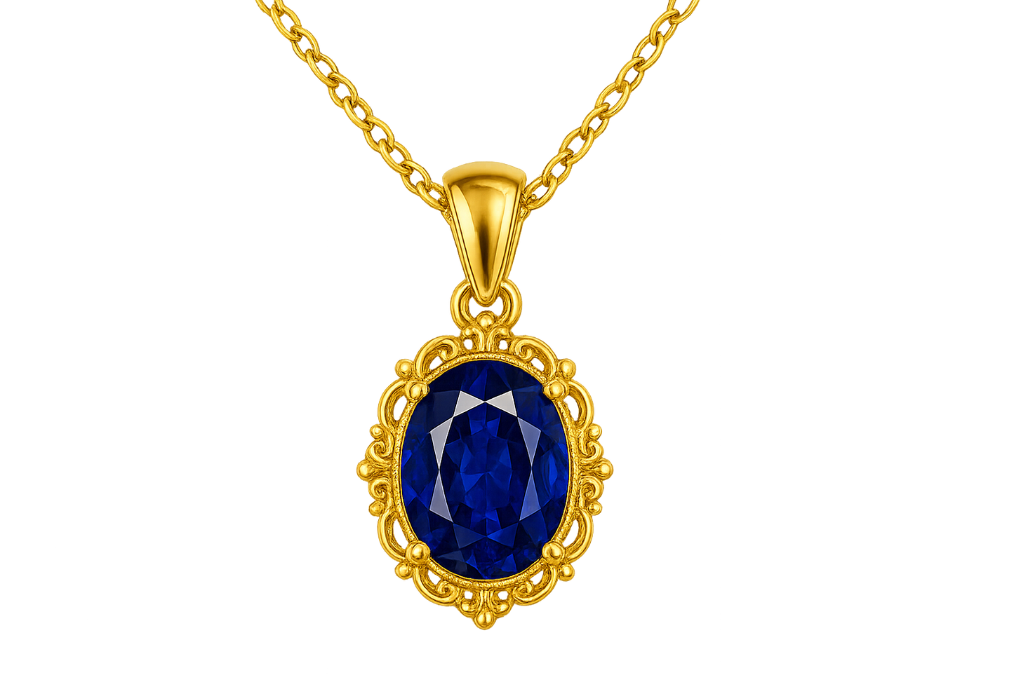 Gold Pendant Necklace 89 with sapphire give the image in png format no background