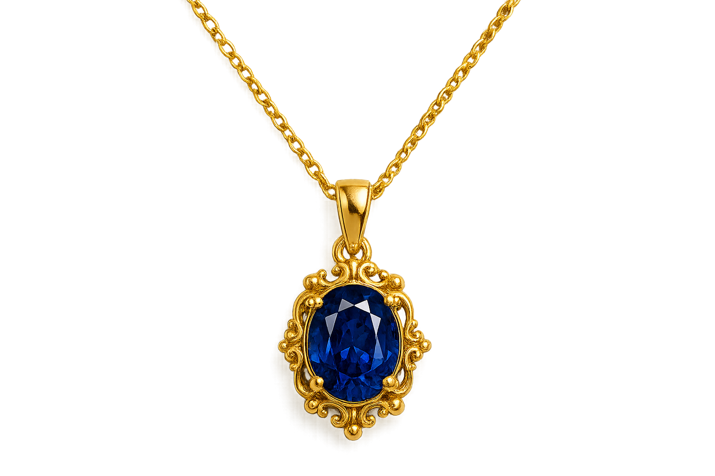 Gold Pendant Necklace 89 with sapphire give the image in png format no background 