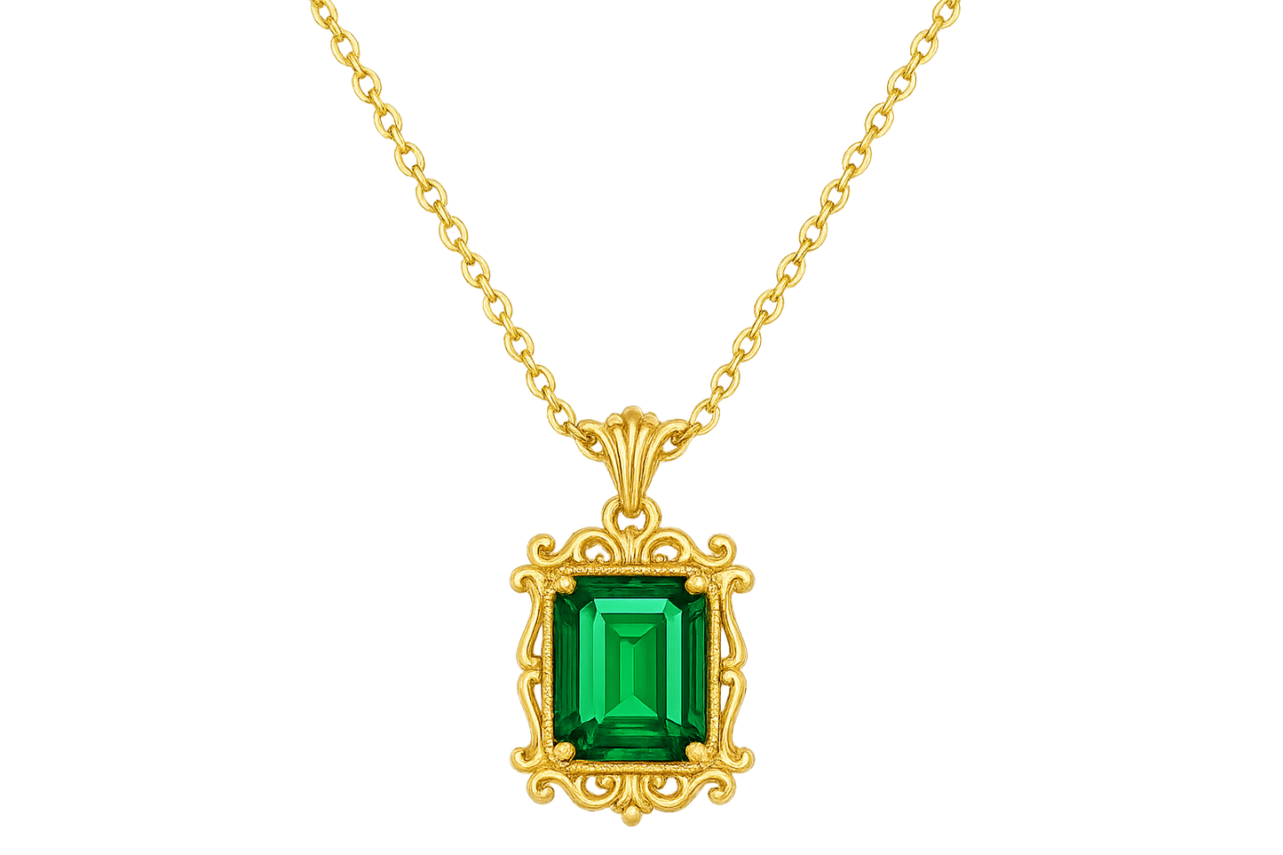 Gold Pendant Necklace 92 with emerald give the image in png format no background