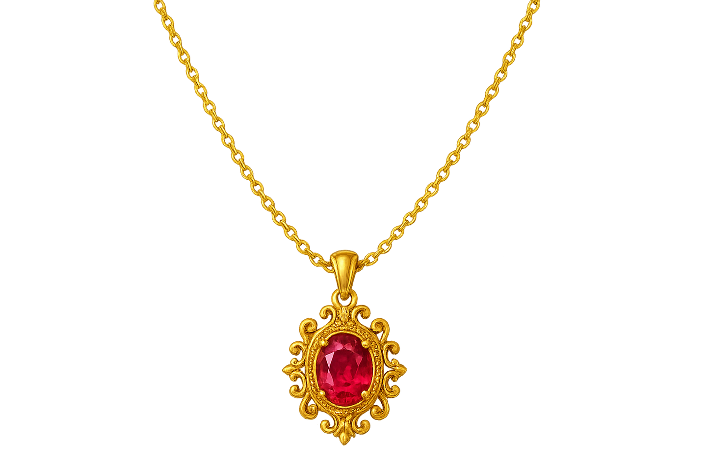 Gold Pendant Necklace 92 with ruby give the image in png format no background