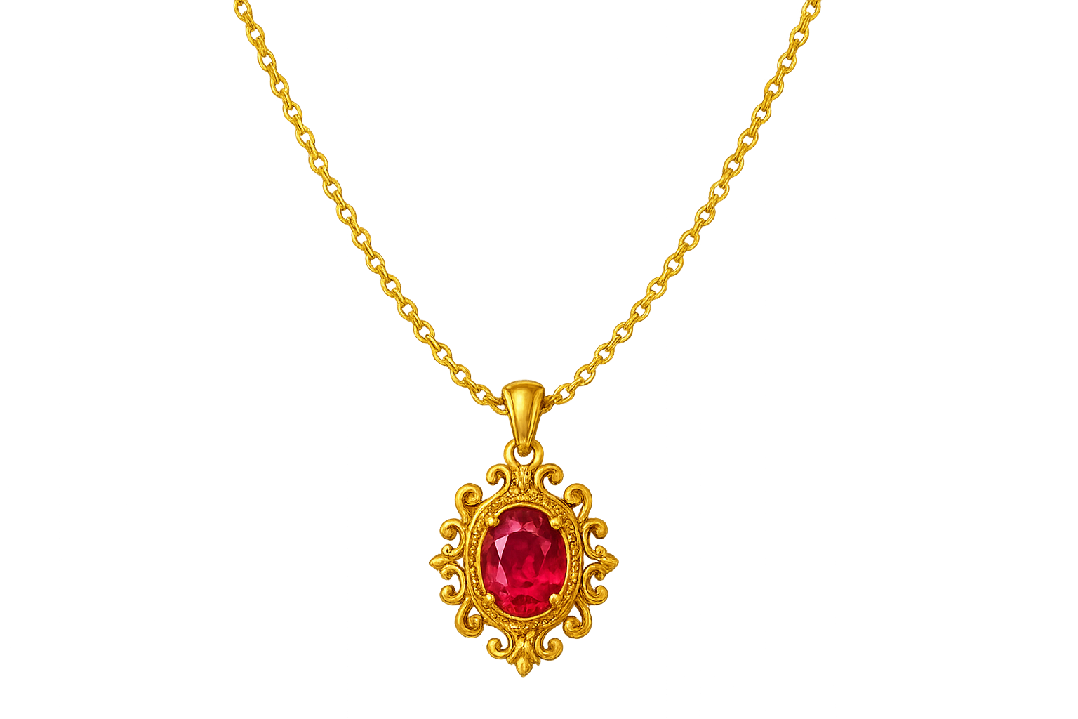 Gold Pendant Necklace 92 with ruby give the image in png format no background