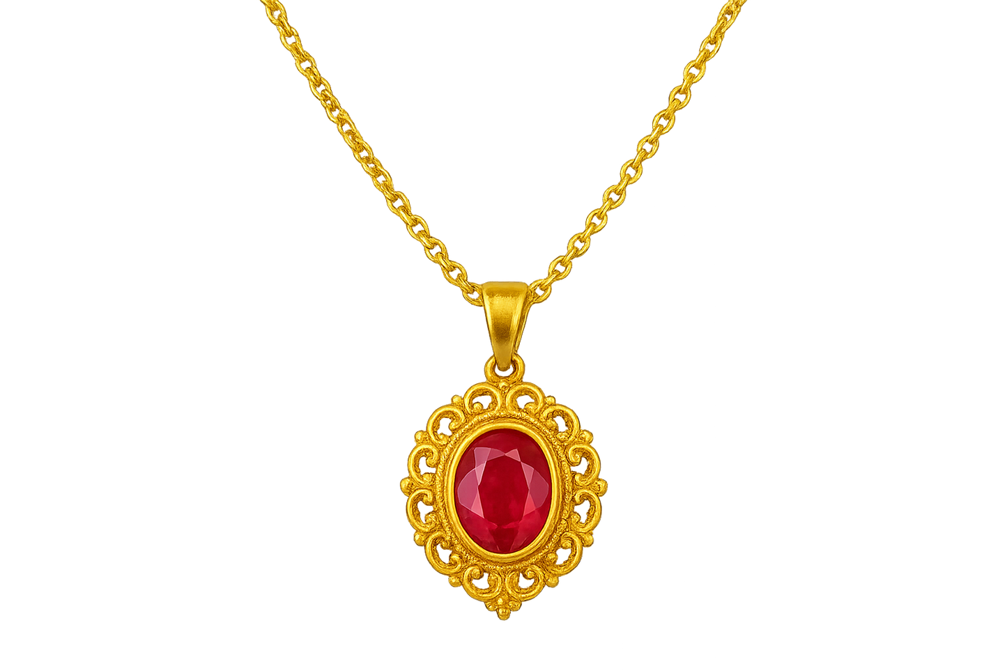 Gold Pendant Necklace 92 with ruby give the image in png format no background