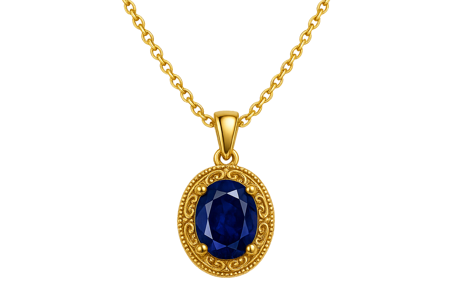 Gold Pendant Necklace 92 with sapphire give the image in png format no background