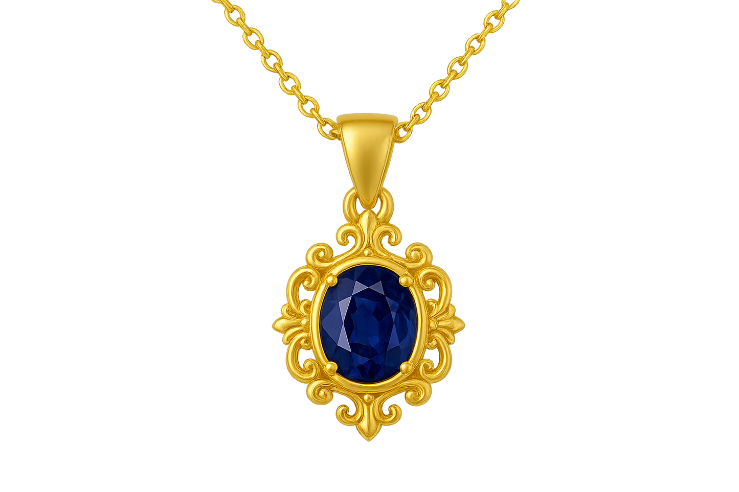 Gold Pendant Necklace 92 with sapphire give the image in png format no background