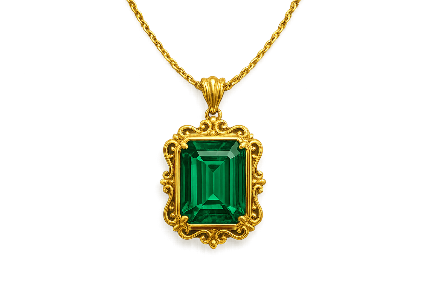 Gold Pendant Necklace 94 with emerald give the image in png format no background