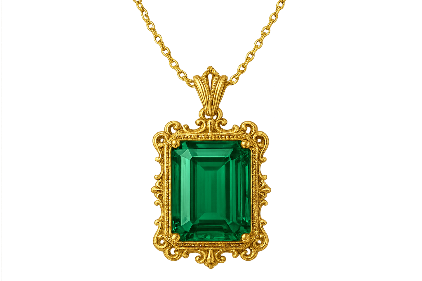 Gold Pendant Necklace 94 with emerald give the image in png format no background