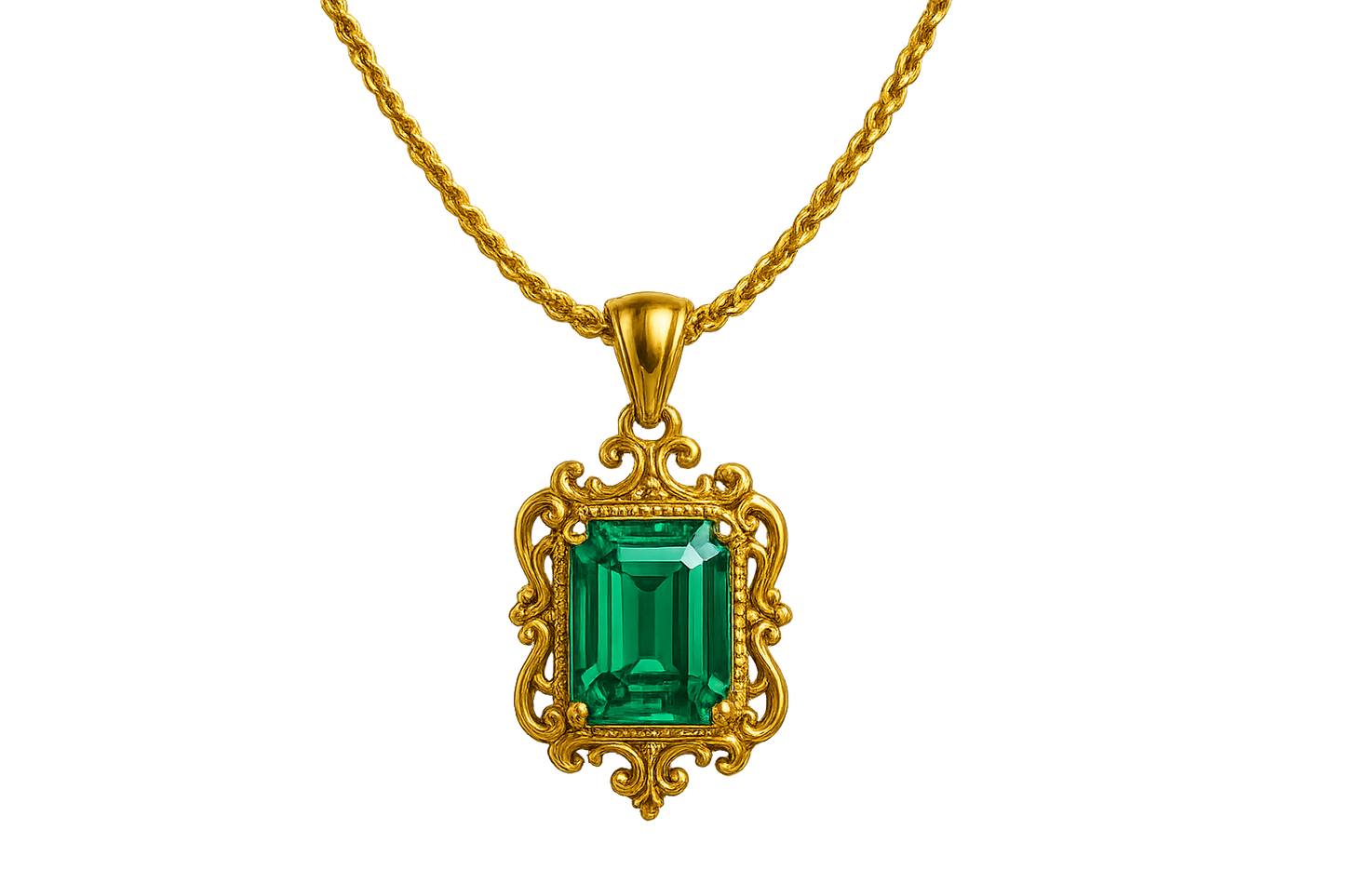 Gold Pendant Necklace 94 with emerald give the image in png format no background