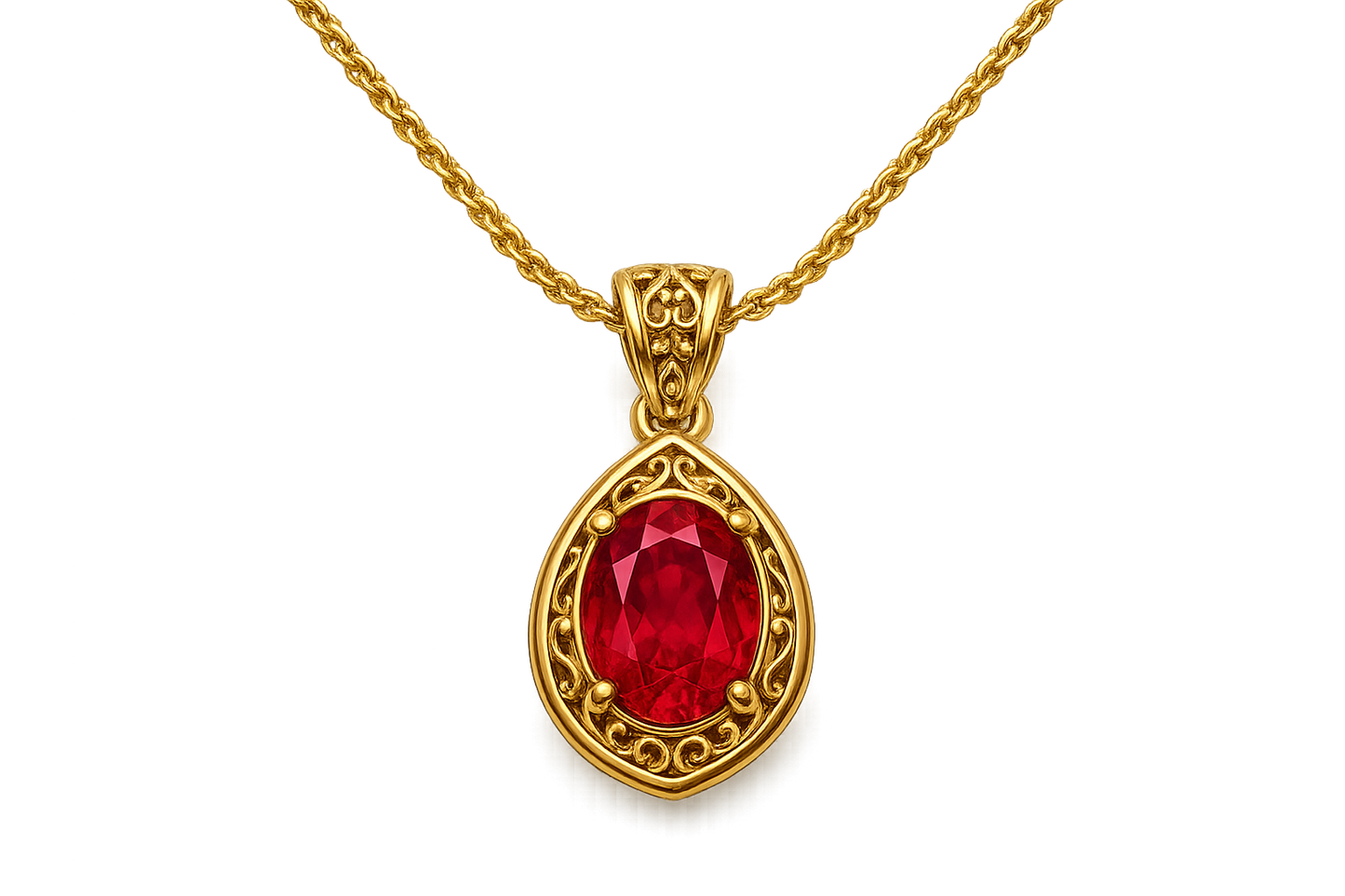 Gold Pendant Necklace 94 with ruby give the image in png format no background