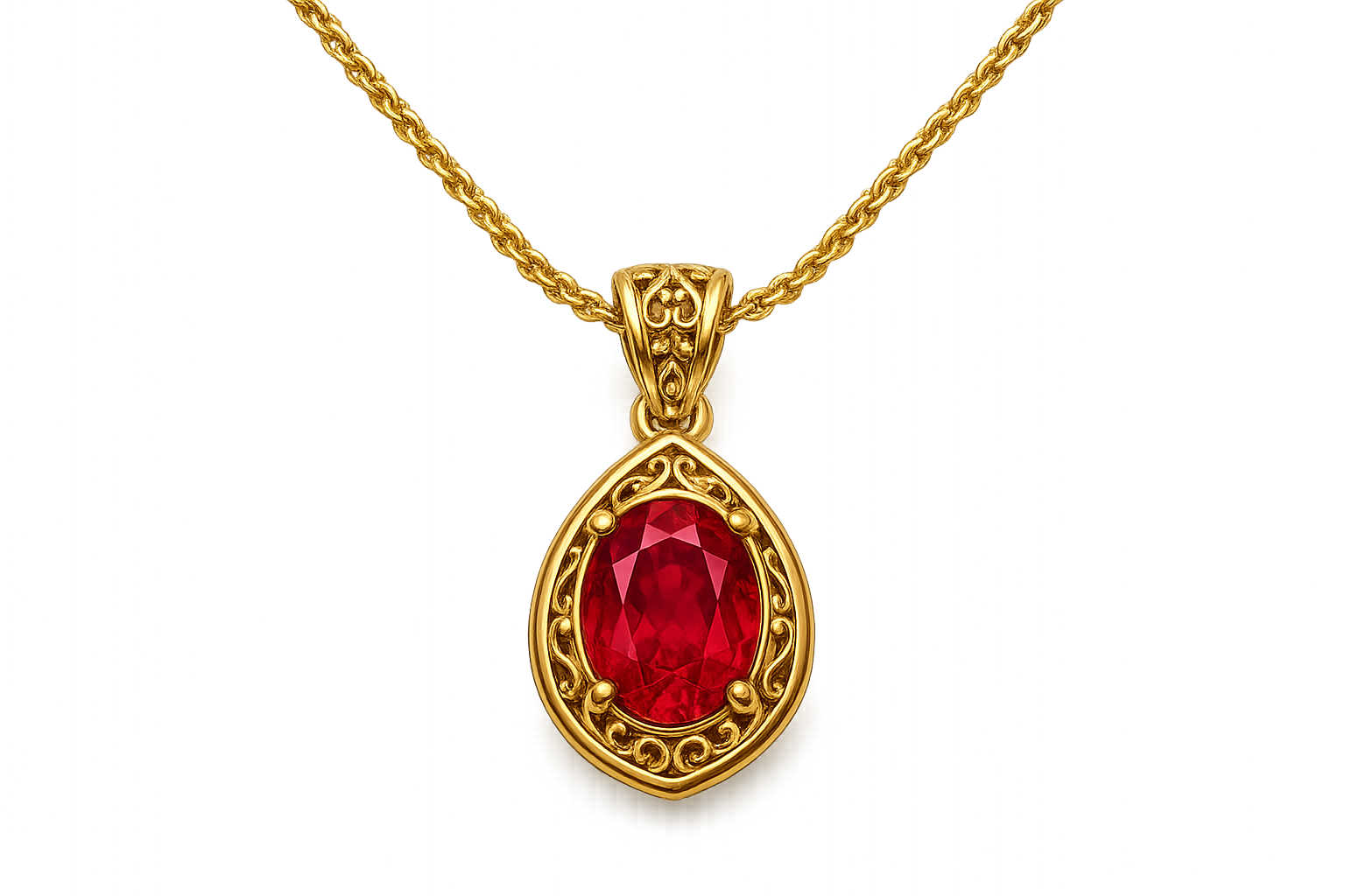 Gold Pendant Necklace 94 with ruby give the image in png format no background