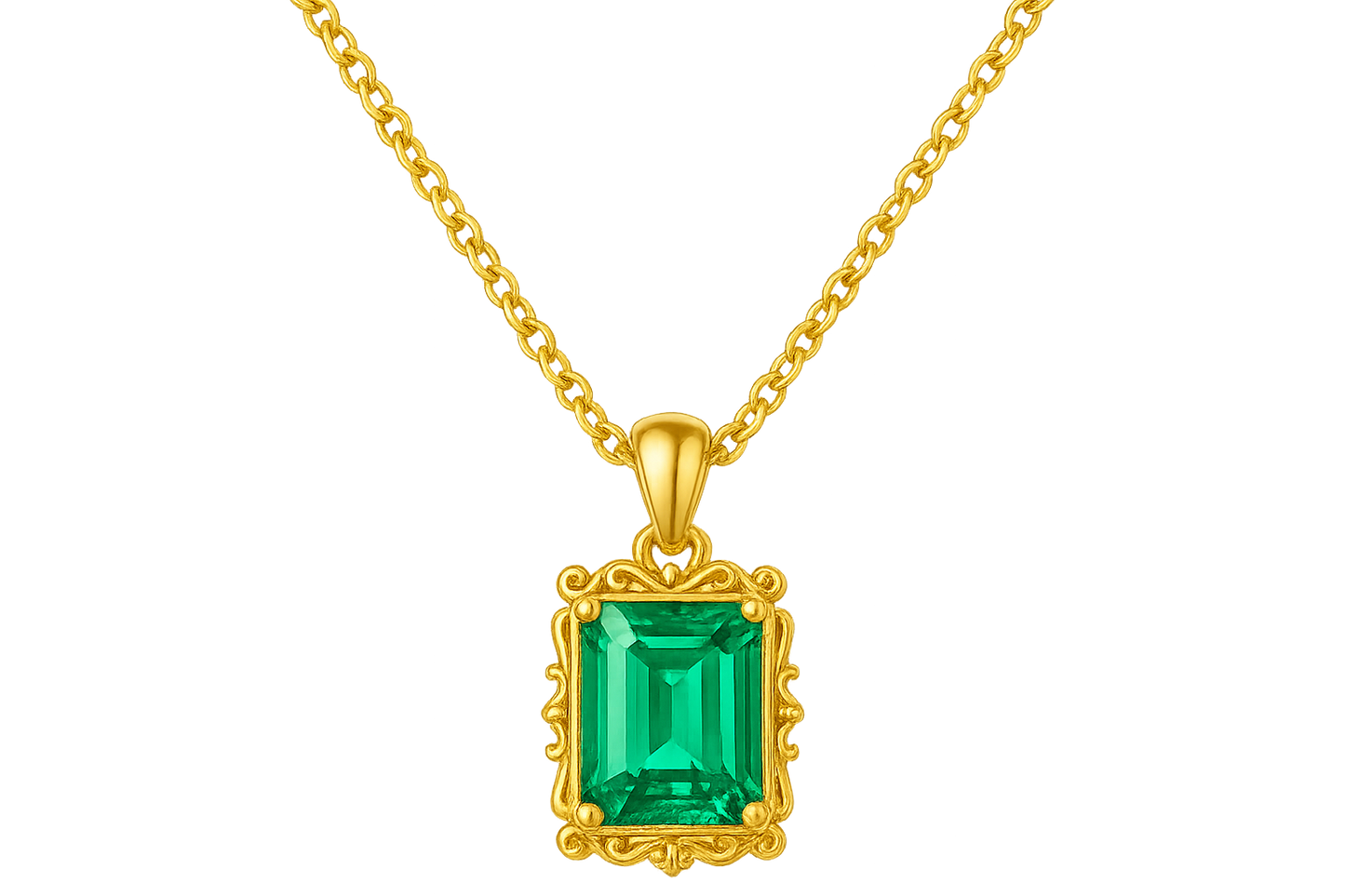 Gold Pendant Necklace 97 with emerald give the image in png format no background