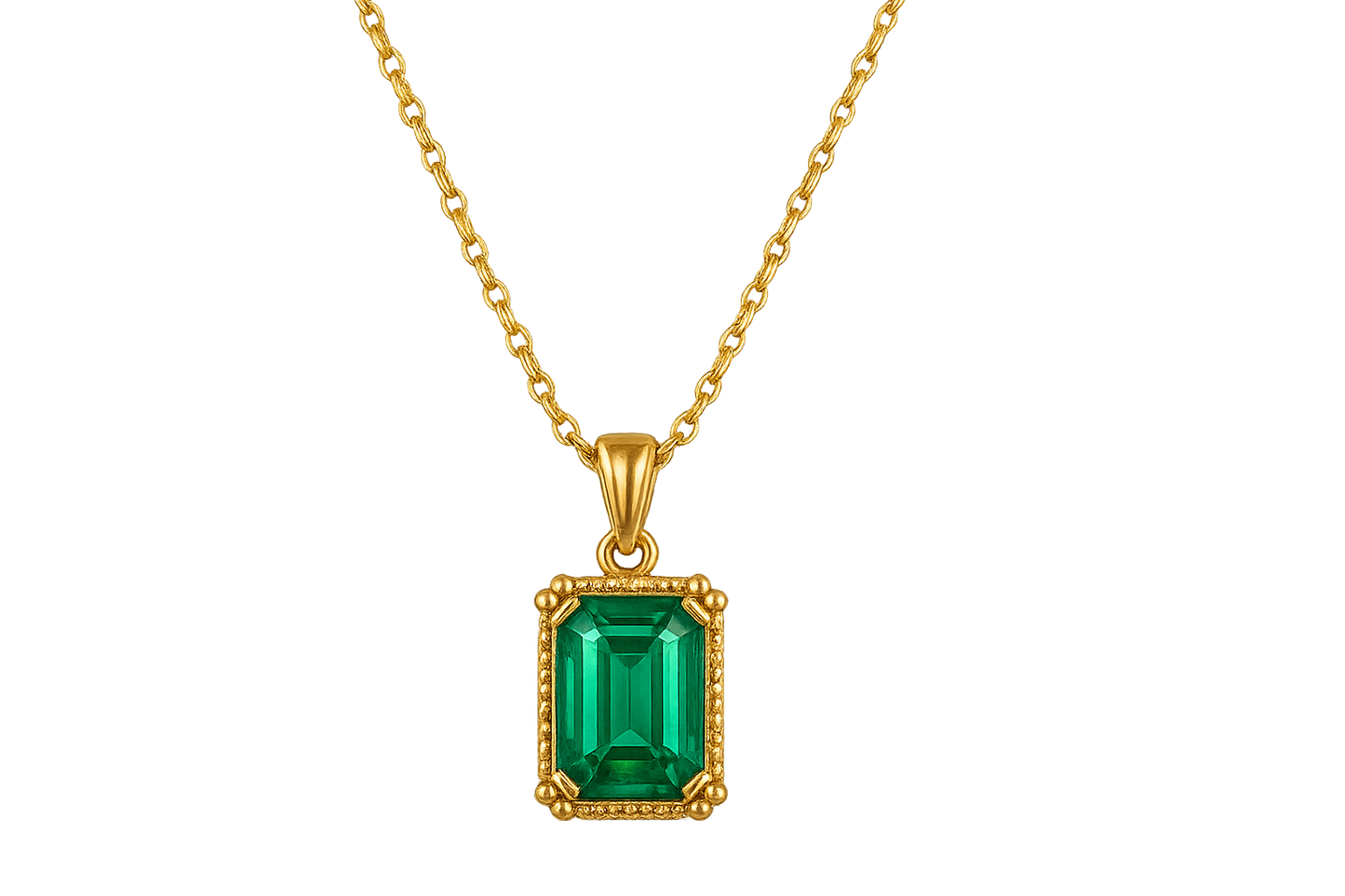 Gold Pendant Necklace 97 with emerald give the image in png format no background
