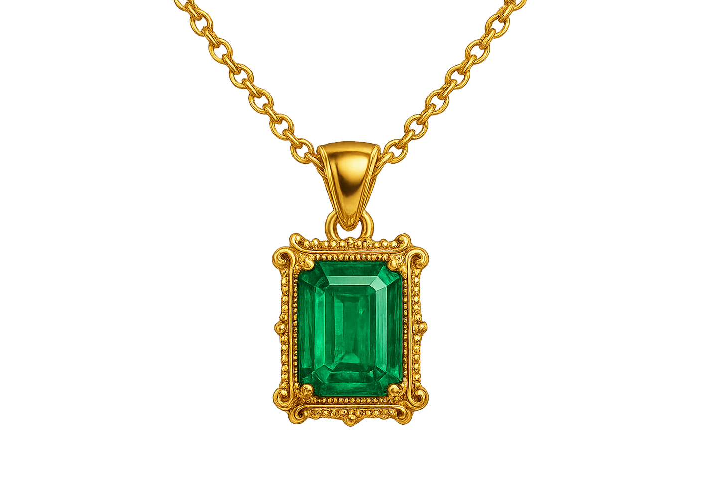 Gold Pendant Necklace 97 with emerald give the image in png format no background