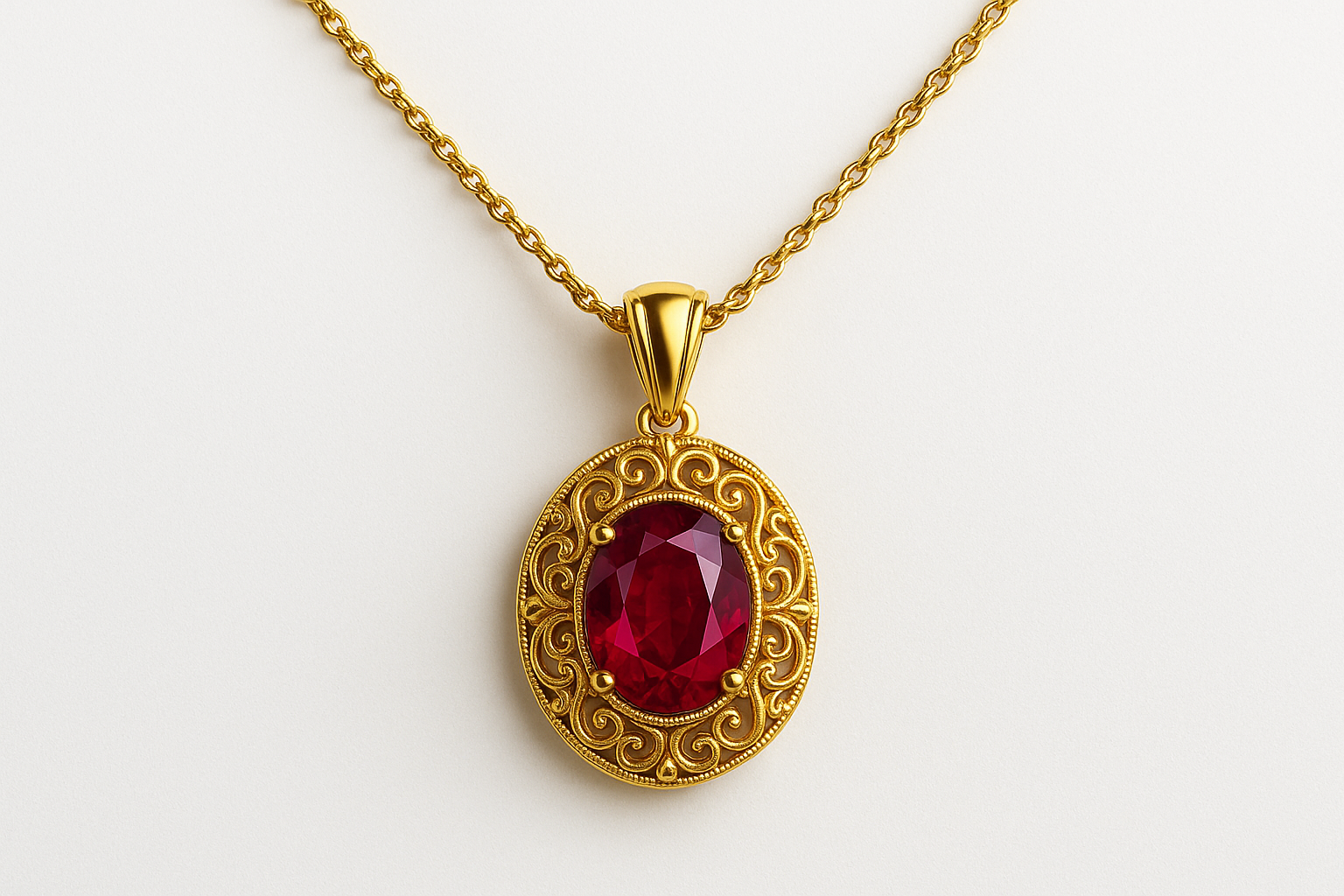 Gold Pendant Necklace 97 with ruby give the image in png format no background