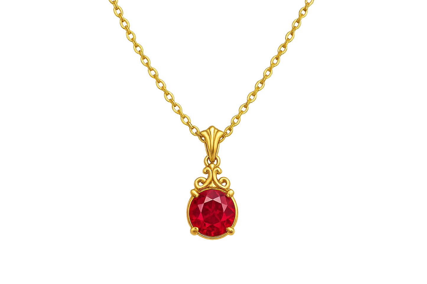 Gold Pendant Necklace 97 with ruby give the image in png format no background