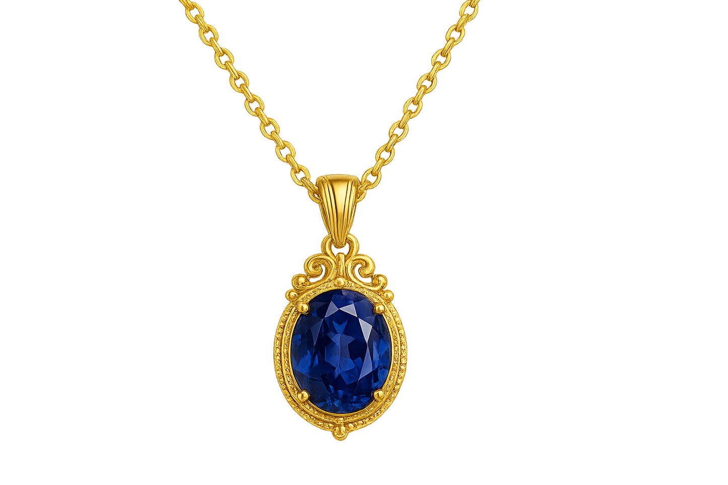 Gold Pendant Necklace 97 with sapphire give the image in png format no background