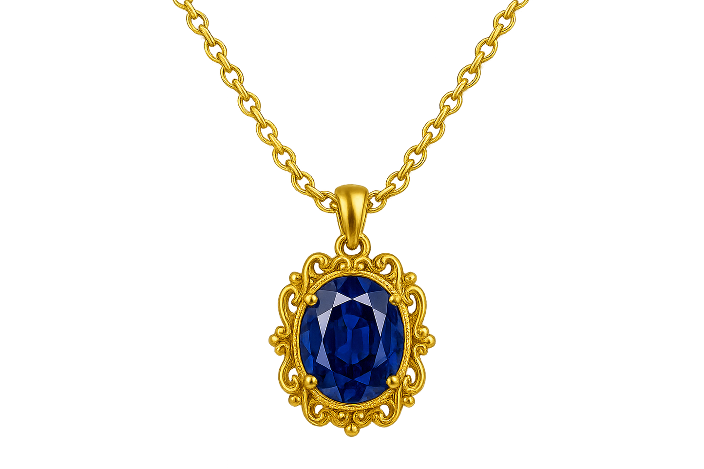 Gold Pendant Necklace 97 with sapphire give the image in png format no background