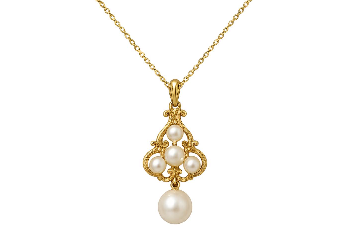 Gold Pendant Necklace 99 with pearl give the image in png format no background