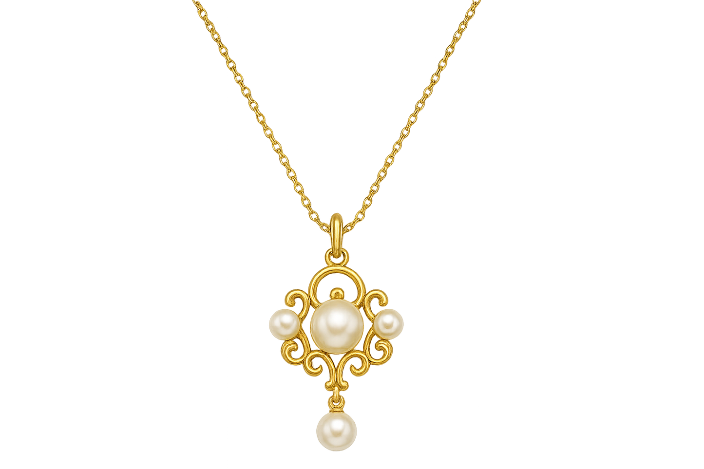 Gold Pendant Necklace 99 with pearl give the image in png format no background