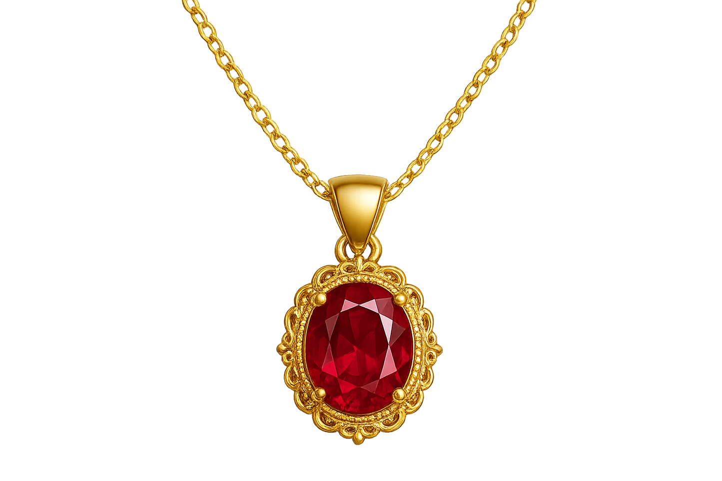 Gold Pendant Necklace 99 with ruby give the image in png format no background