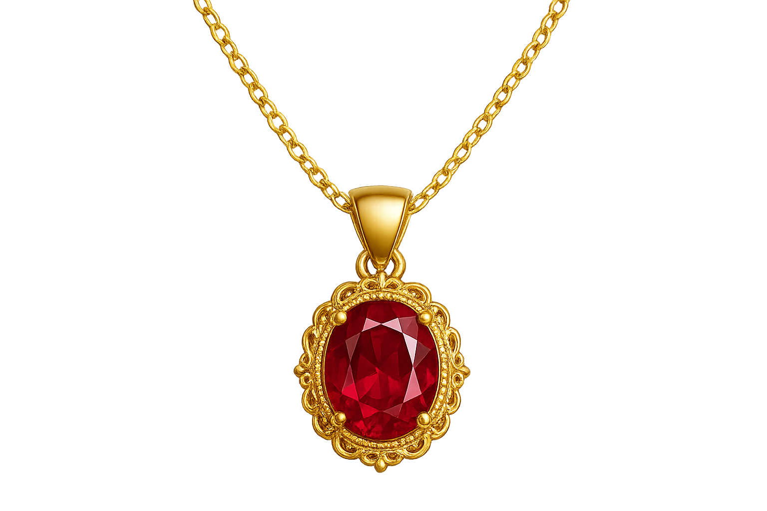 Gold Pendant Necklace 99 with ruby give the image in png format no background