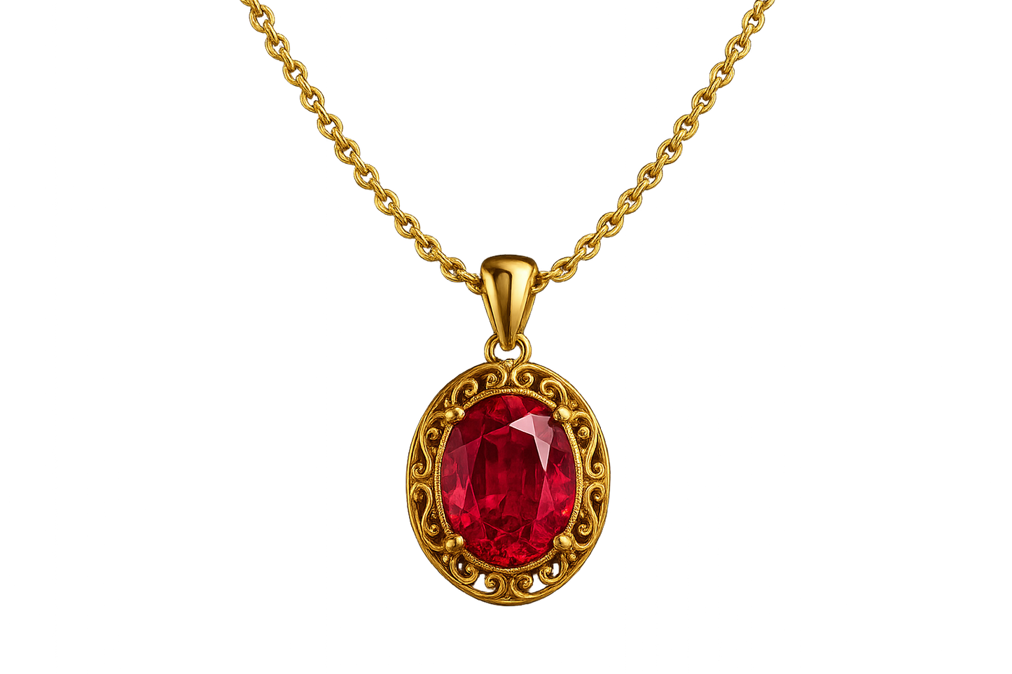 Gold Pendant Necklace 99 with ruby give the image in png format no background