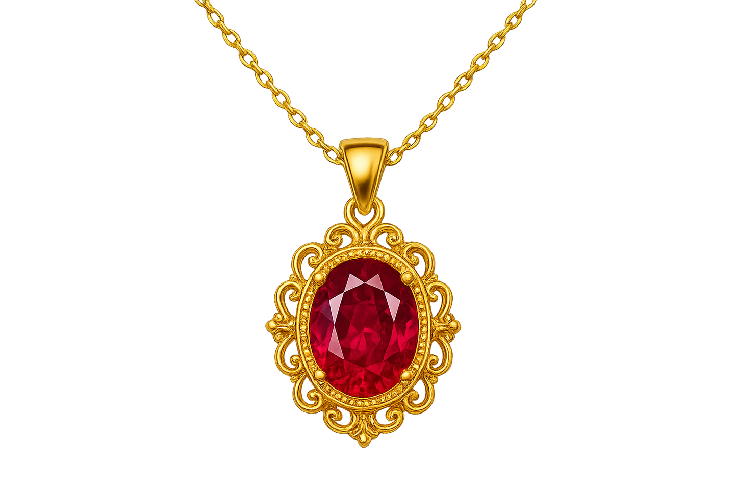 Gold Pendant Necklace 99 with ruby give the image in png format no background