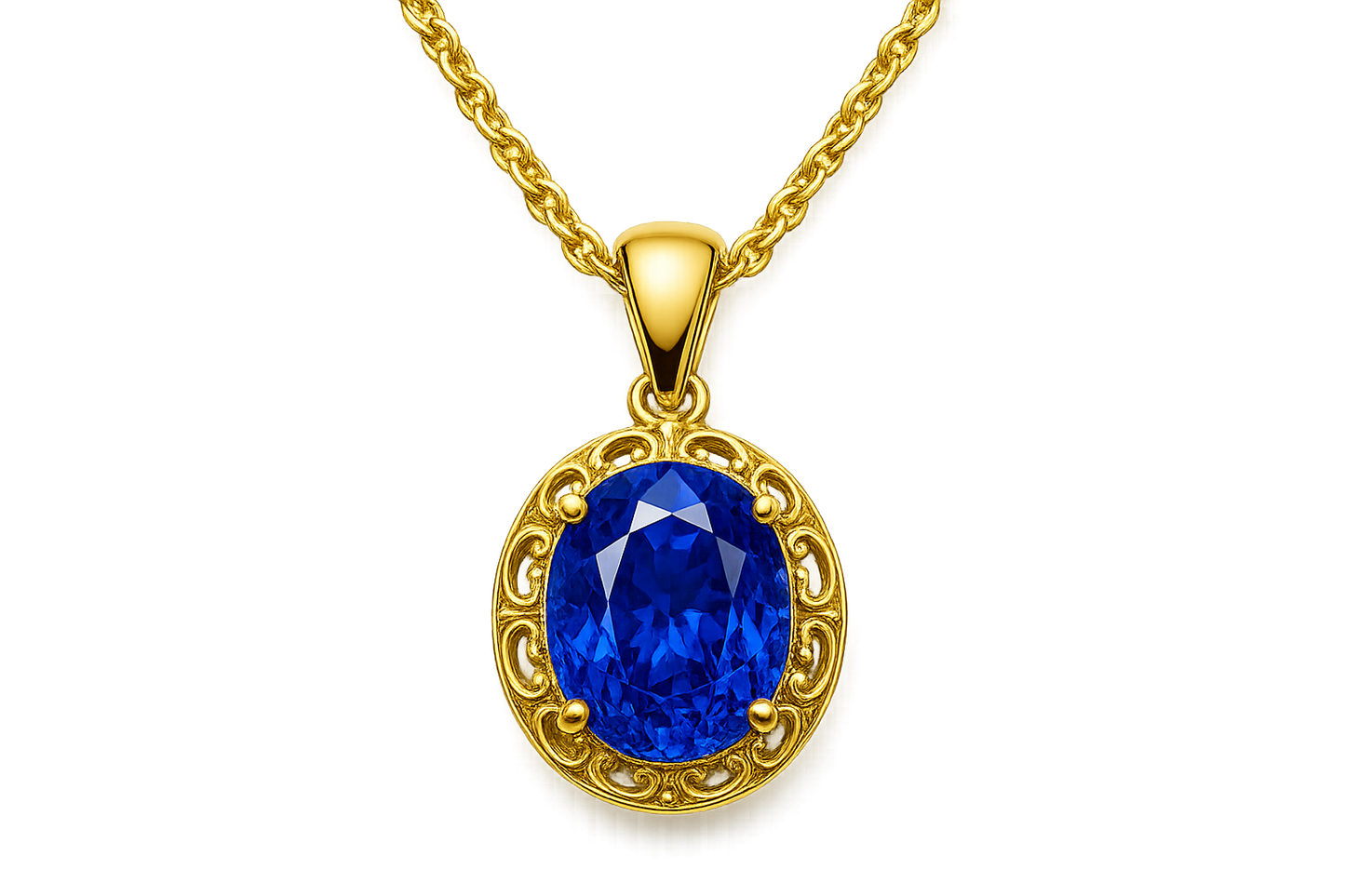 Gold Pendant Necklace 99 with sapphire give the image in png format no background