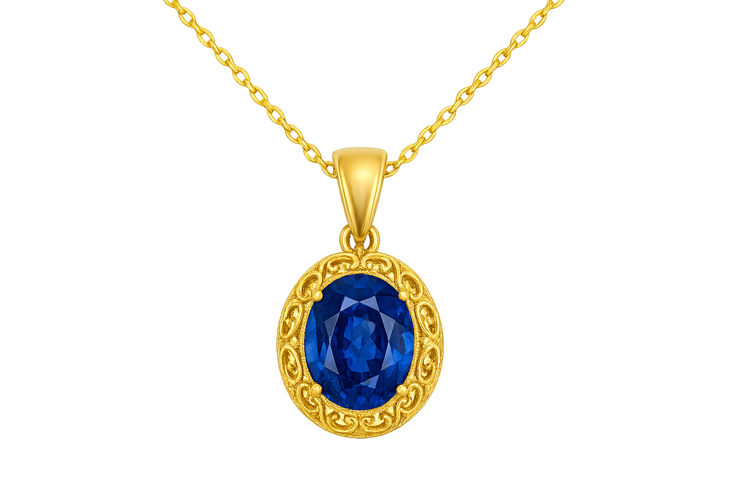 Gold Pendant Necklace 99 with sapphire give the image in png format no background