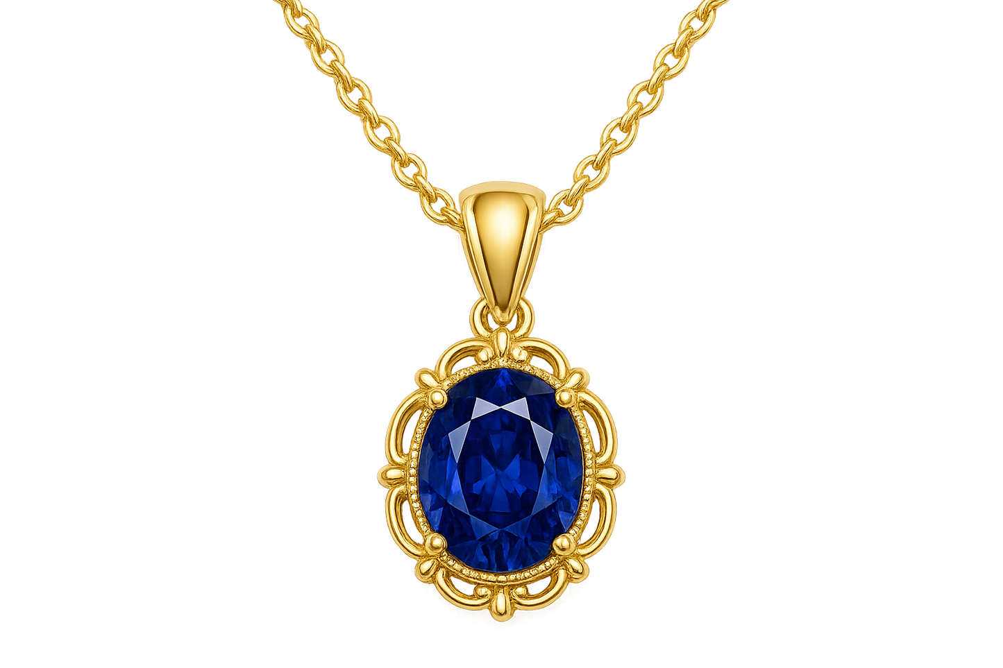 Gold Pendant Necklace 99 with sapphire give the image in png format no background