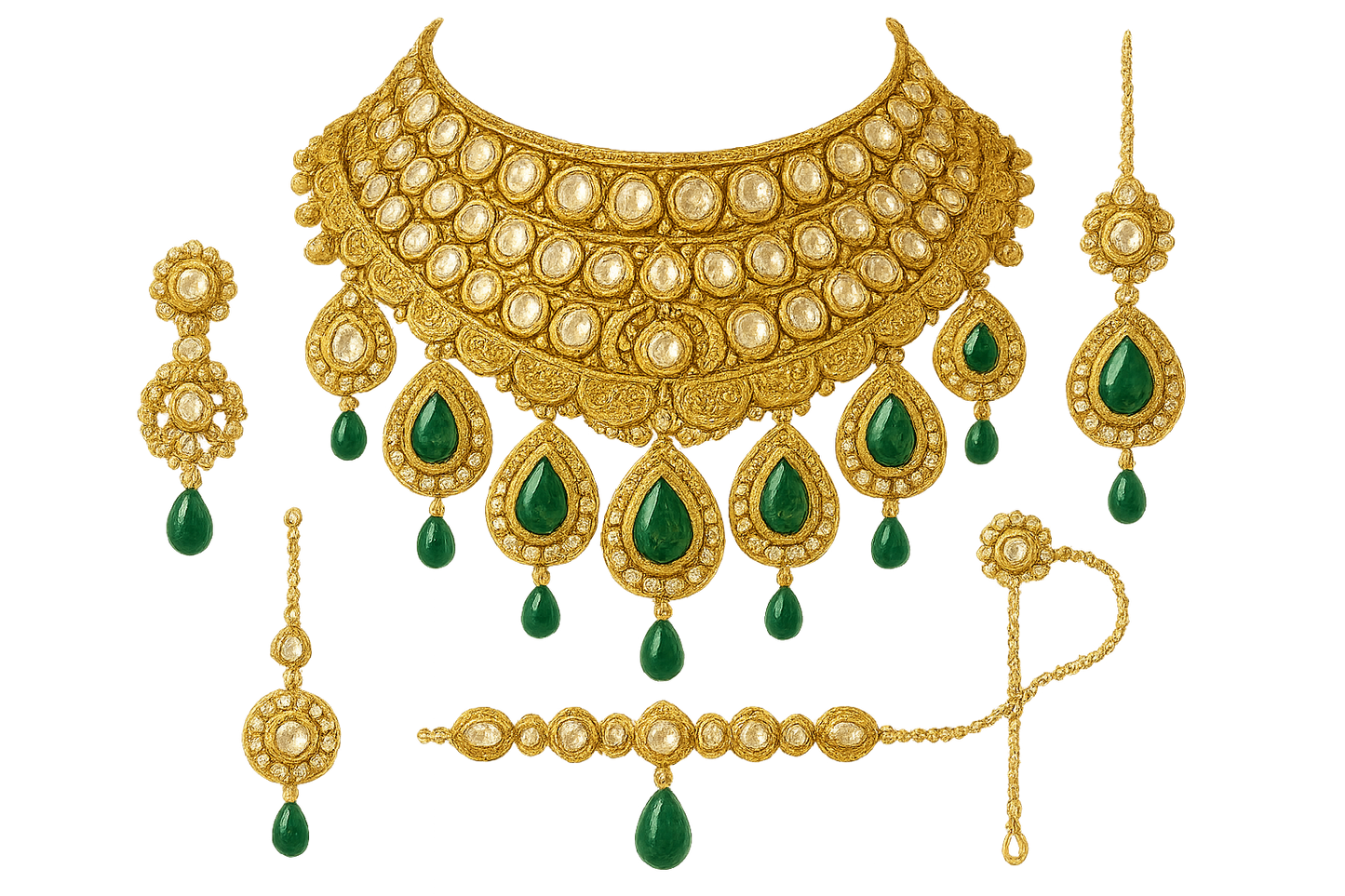 Kundan Bridal Set 26 with emerald give the image in png format no background