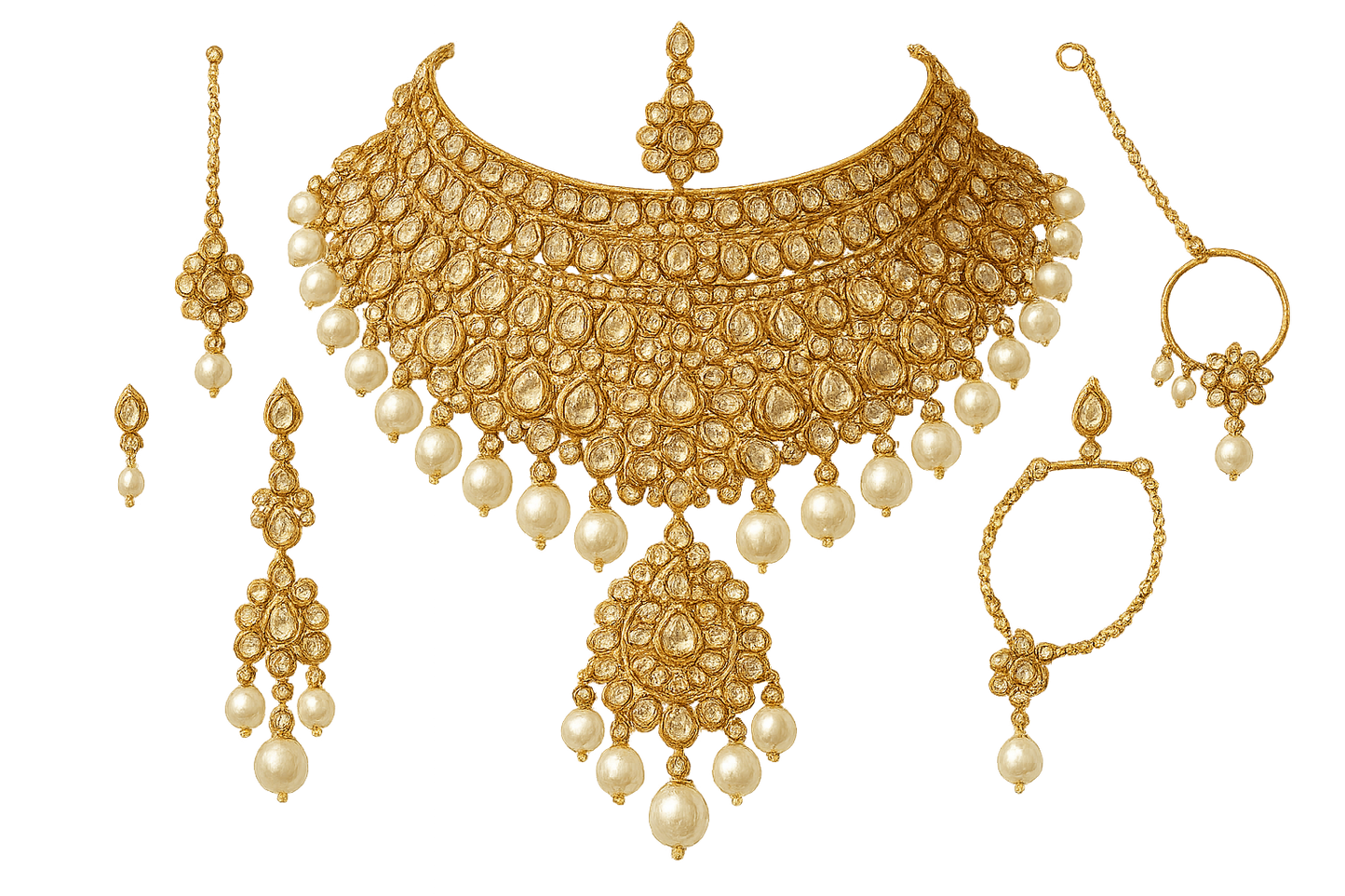 Kundan Bridal Set 26 with pearl give the image in png format no background 