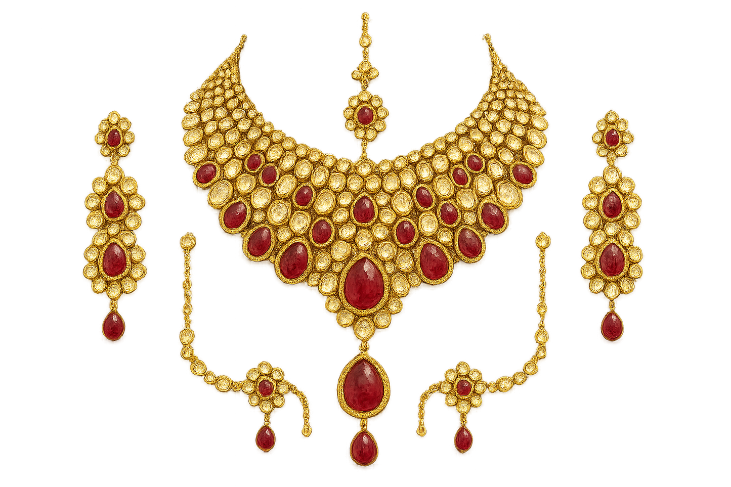 Kundan Bridal Set 26 with ruby give the image in png format no background 