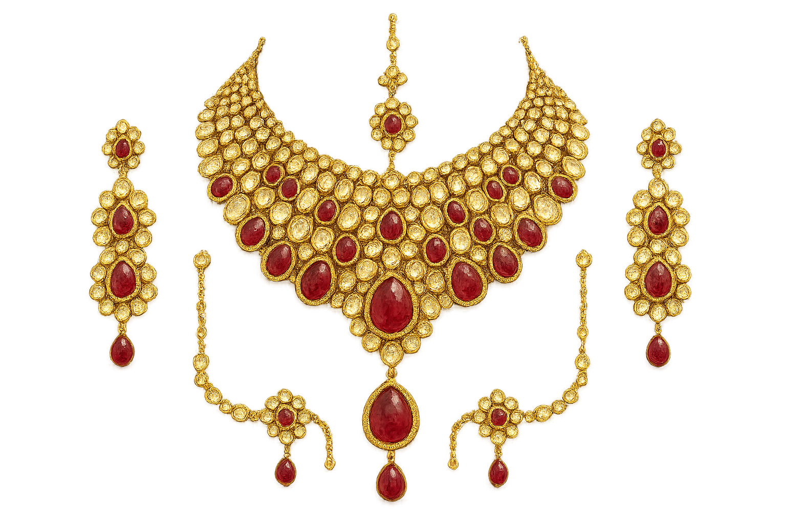 Kundan Bridal Set 26 with ruby give the image in png format no background 
