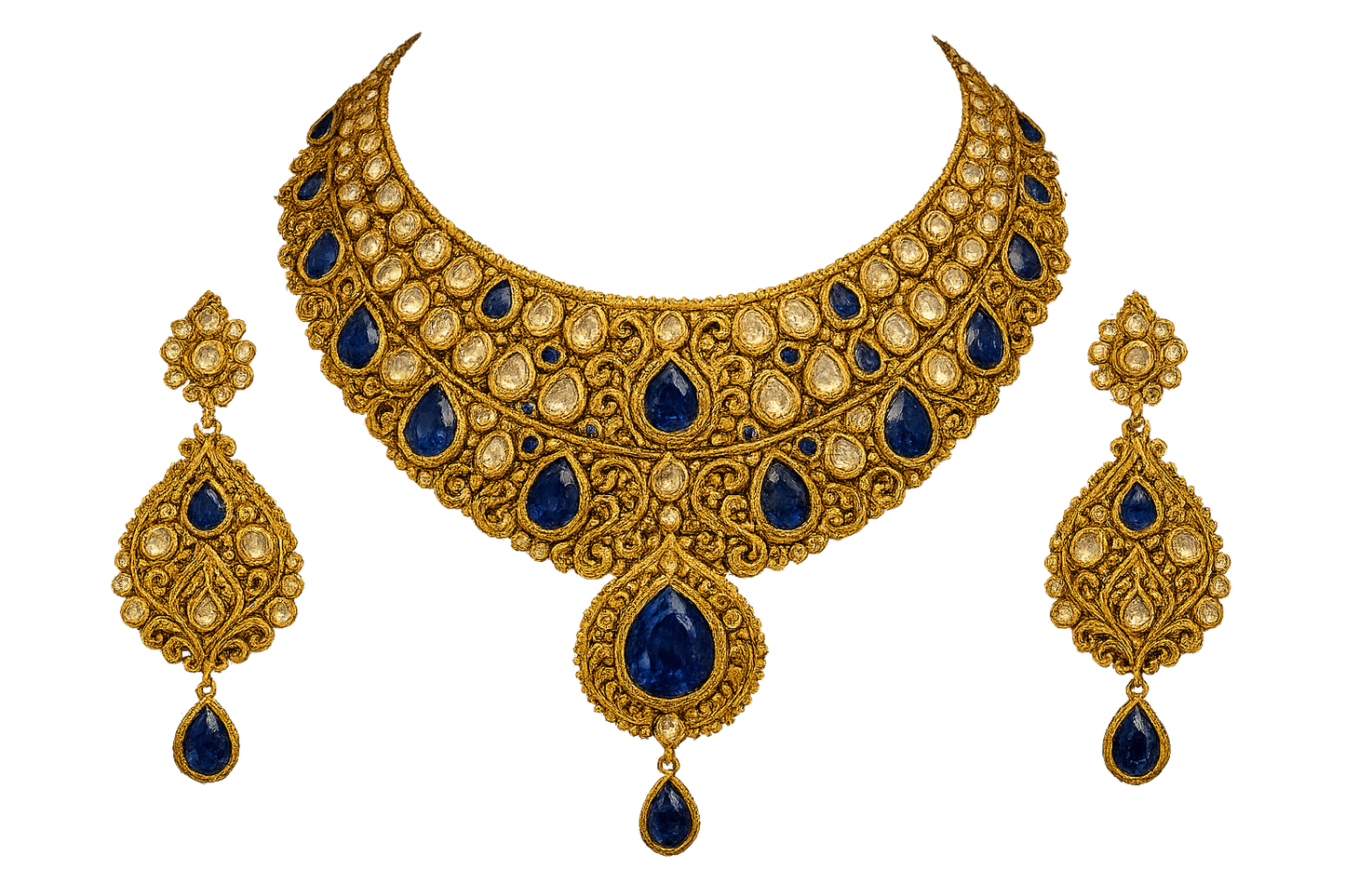 Kundan Bridal Set 26 with sapphire give the image in png format no background 