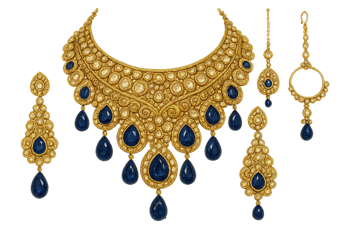 Kundan Bridal Set 26 with sapphire give the image in png format no background