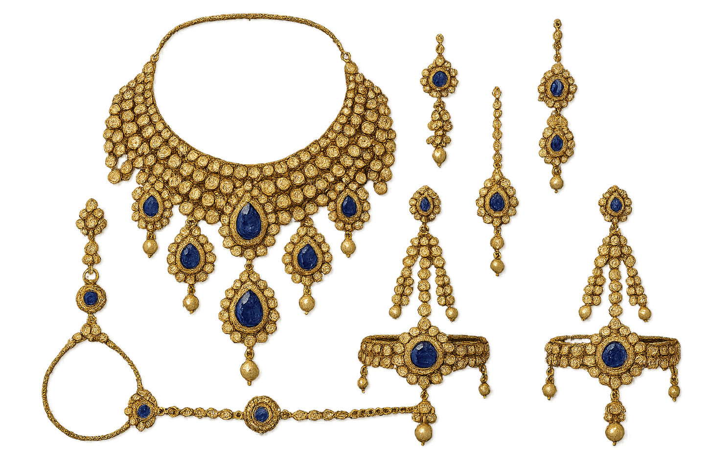 Kundan Bridal Set 26 with sapphire give the image in png format no background