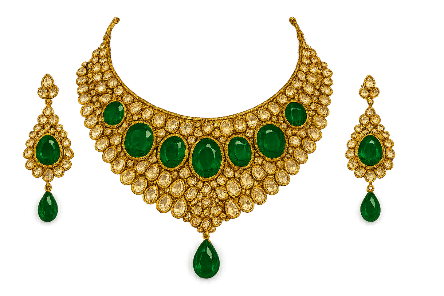 Kundan Bridal Set 42 with emerald give the image in png format no background  