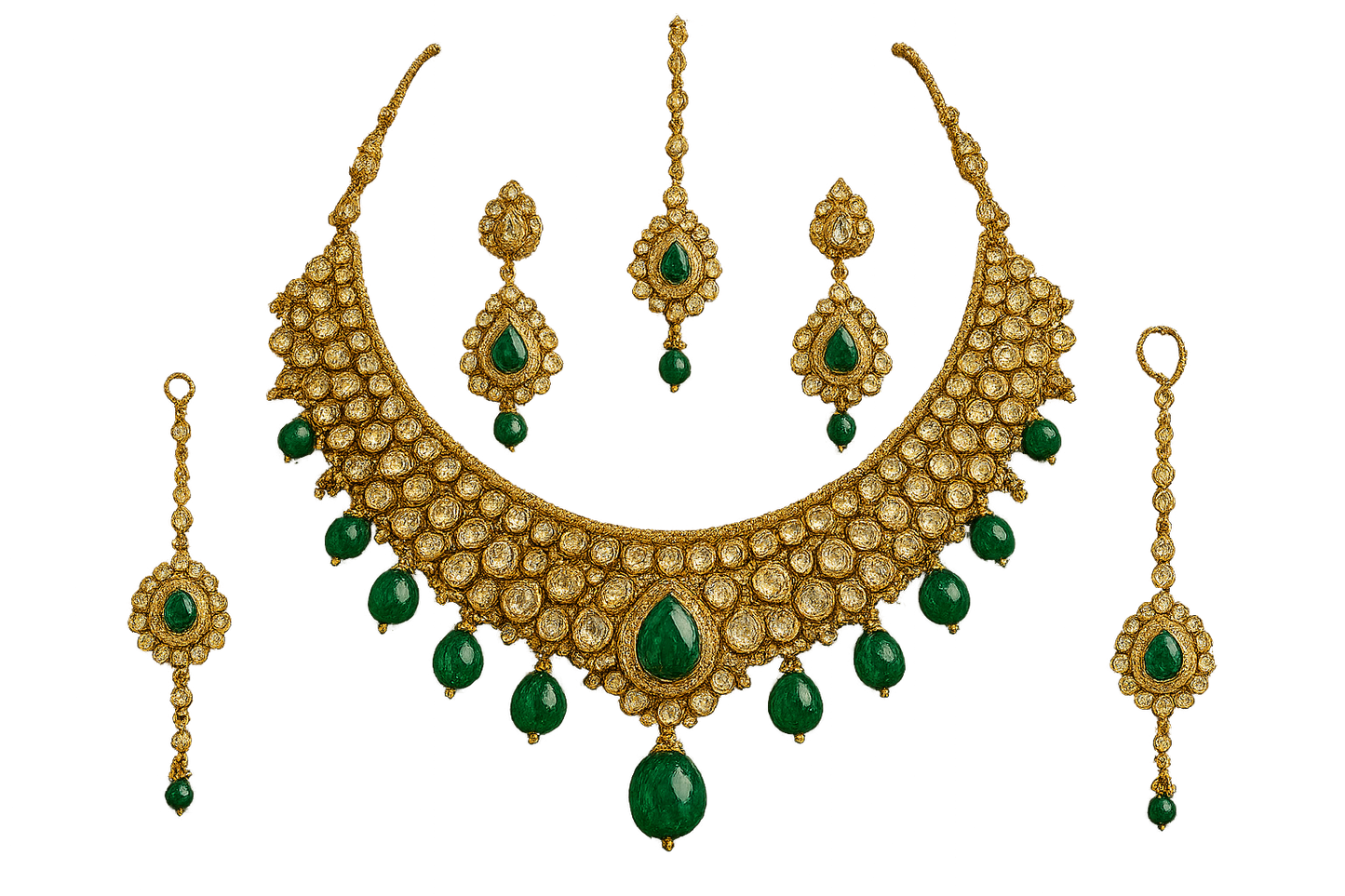 Kundan Bridal Set 42 with emerald give the image in png format no background  